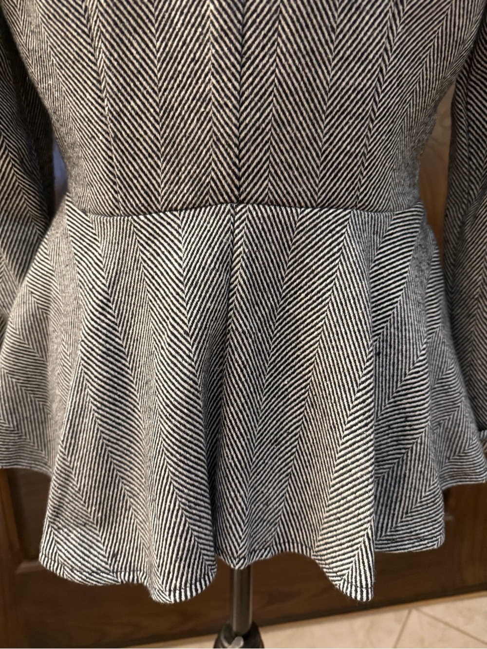 SHEIN Gray Herringbone Peplum Blazer with Gold Buttons - Picture 14 of 16